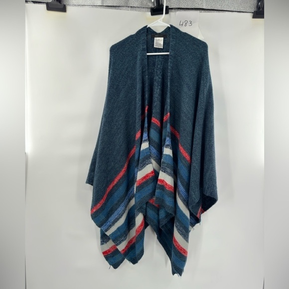 BCBGMazAzria blue striped poncho shrug shawl one size - Picture 1 of 7